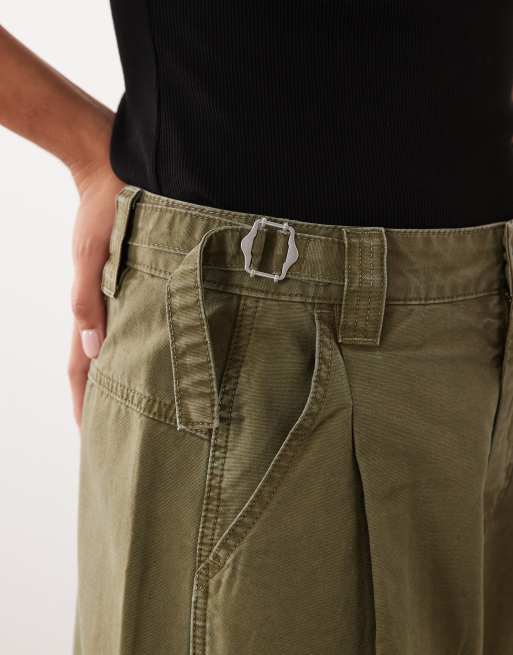 ASOS DESIGN panel barrel trouser with side cinch in dark khaki, 4 of 5
