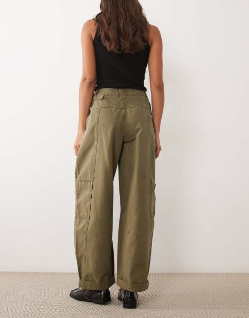 ASOS DESIGN panel barrel trouser with side cinch in dark khaki, 5 of 5