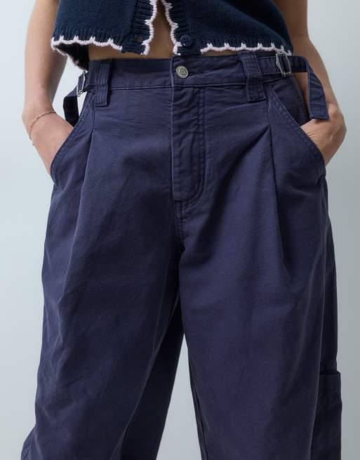 ASOS DESIGN panel barrel trouser with side cinch in navy, 3 of 5