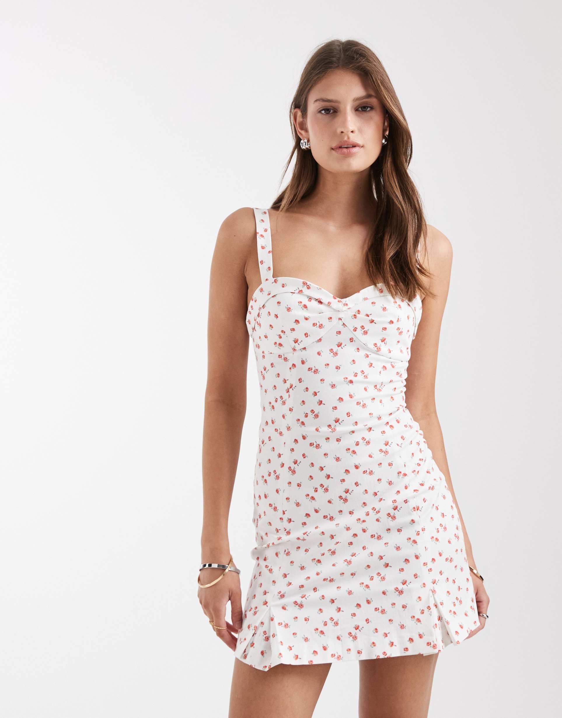 asos design panel detail mini dress in floral print