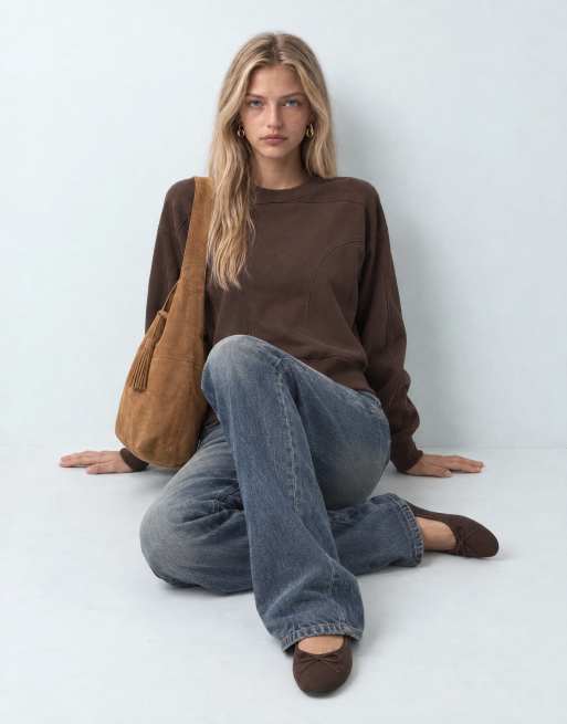 ASOS DESIGN paneldelt cocoon-sweatshirt i brun, 7 af 8