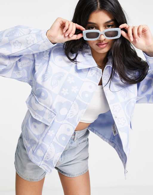 ASOS DESIGN paneled canvas shacket in blue 