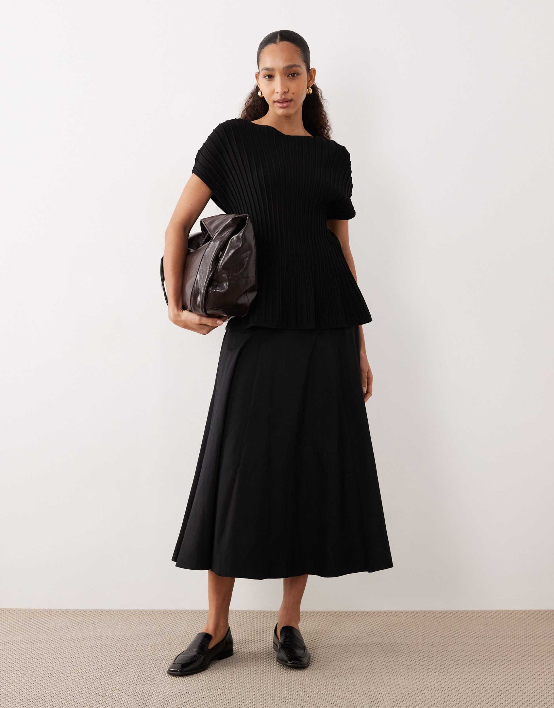 asos design paneled dropped waist midaxi circle skirt in black