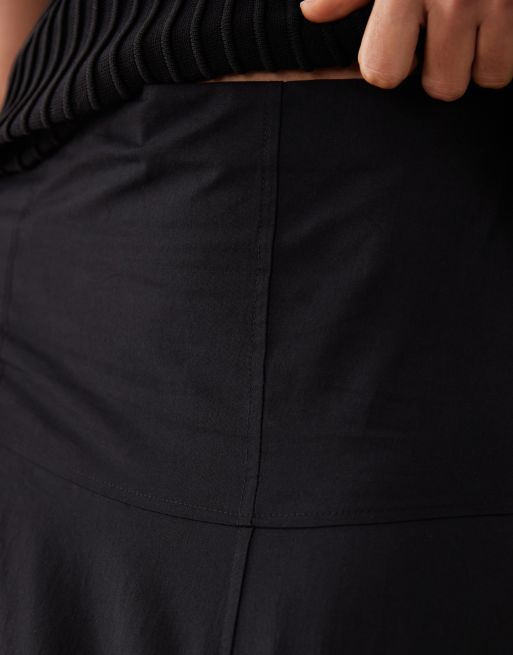 ASOS DESIGN paneled dropped waist midaxi circle skirt in black, 2 of 5