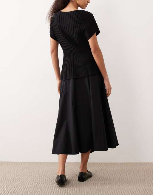 ASOS DESIGN paneled dropped waist midaxi circle skirt in black, 3 of 5