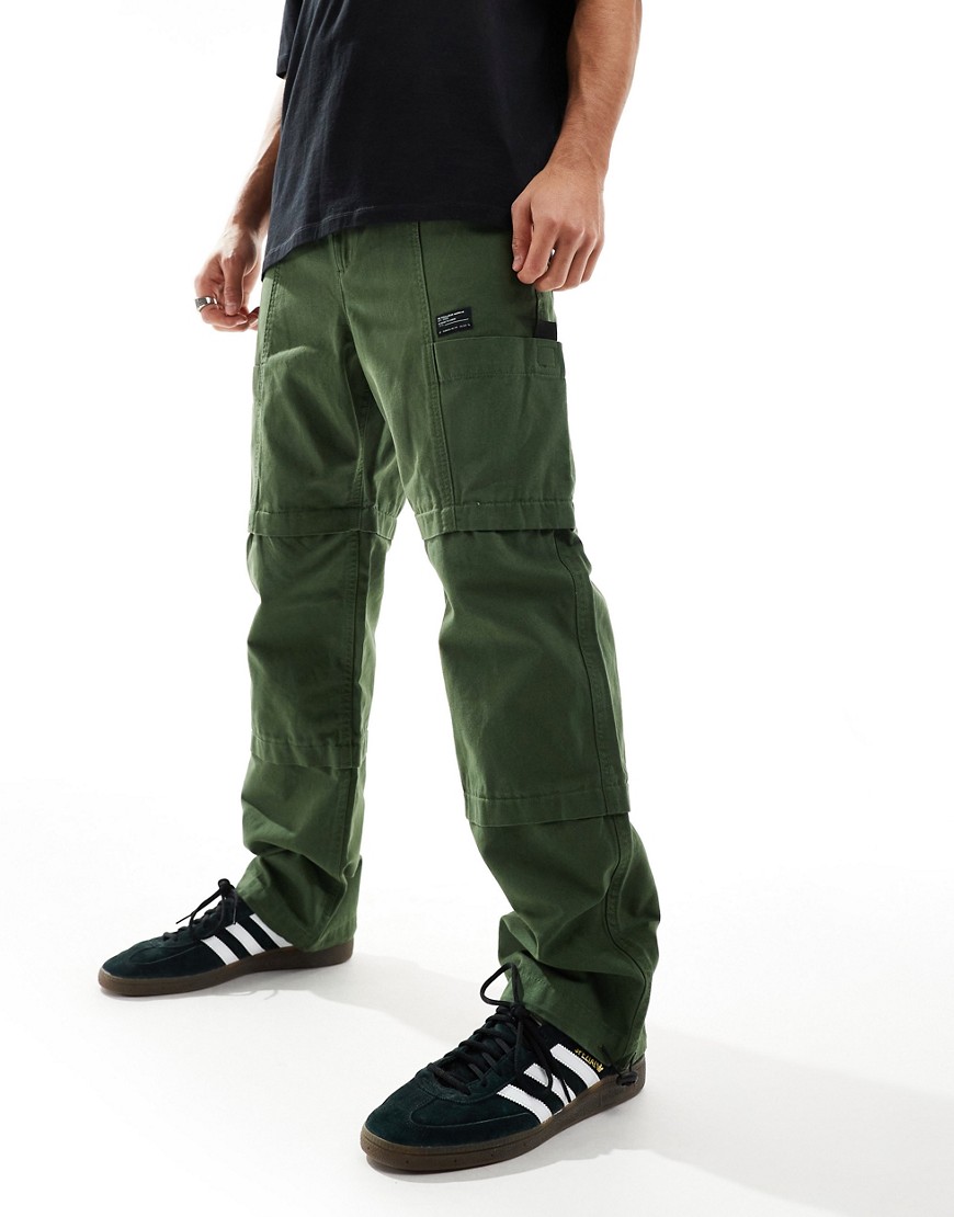 paneled leg cargo pants with patch in khaki-Green