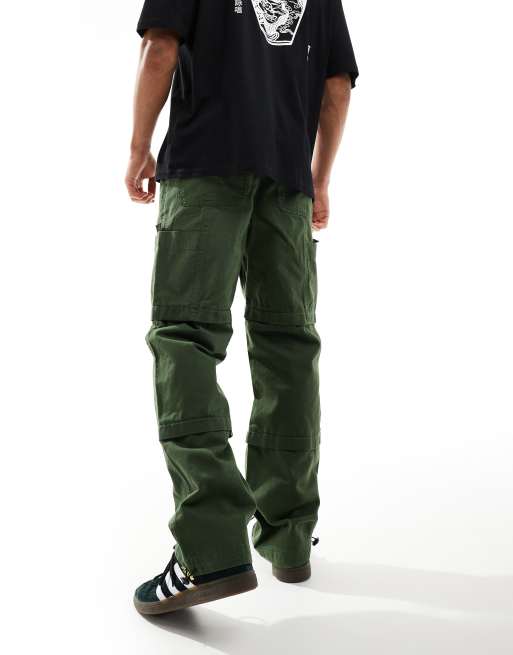 ASOS DESIGN paneled leg cargo pants with patch in khaki | ASOS