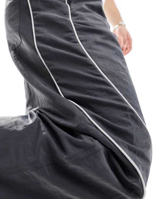 ASOS DESIGN paneled piping track pants in gray and white sheen nylon, 5 of 5