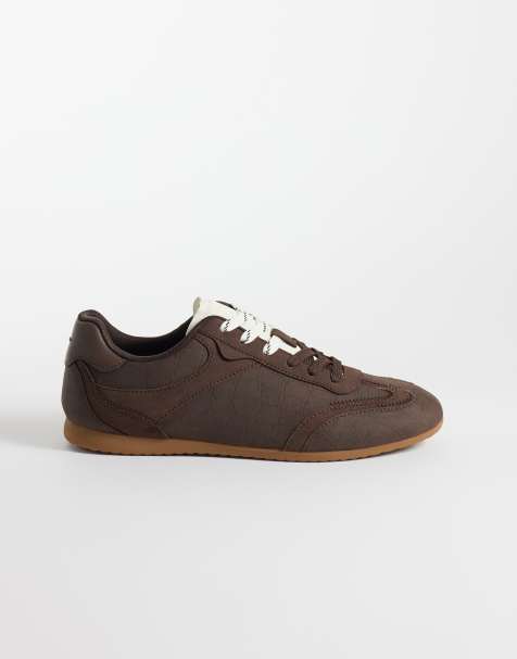 ASOS DESIGN paneled retro sneakers in brown embossed croc - view 1
