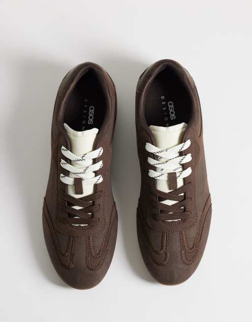 ASOS DESIGN paneled retro sneakers in brown embossed croc, 2 of 5