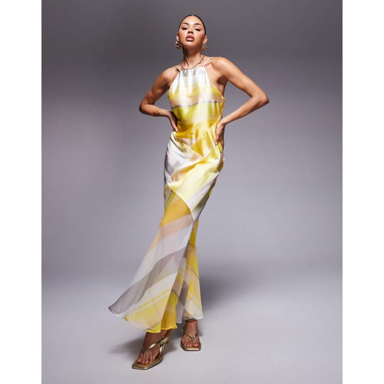 ASOS DESIGN paneled satin maxi dress with chiffon skirt in
