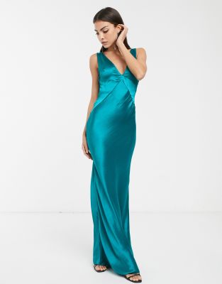 aqua satin dress