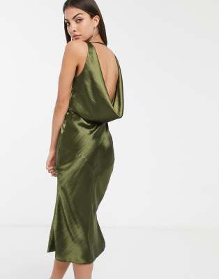 cowl back satin dress