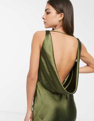 asos black satin cowl back dress