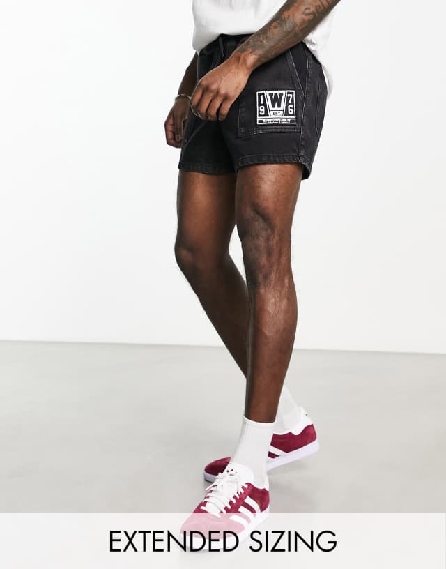 ASOS DESIGN paneled shorts in shorter length in black