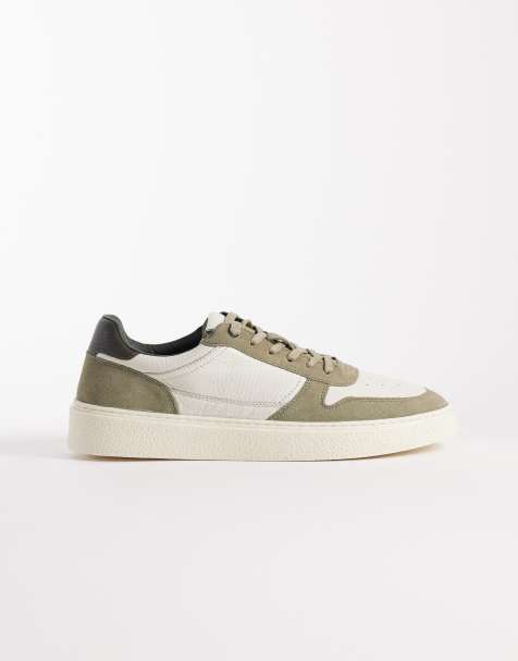 ASOS DESIGN paneled sneakers in khaki suede and stone leather - view 1