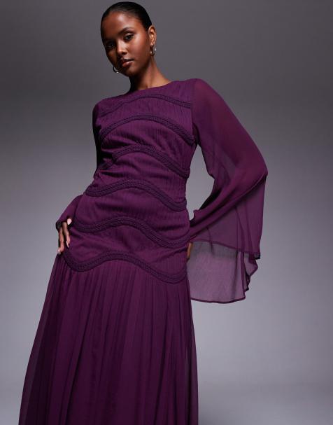 chinese dress ladies ASOS Modal Twist Knot Detail Long Sleeve Maxi Dress In Blue Violet UK 18