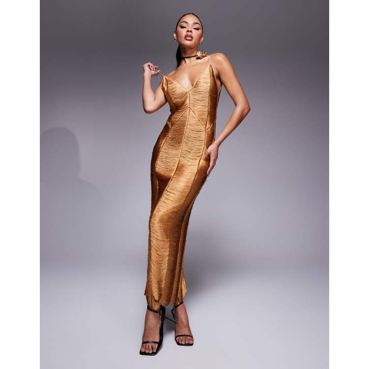 asos gold dress Rent Asos Edition V Neck Embellished Mini Shift Dress With Fringe In Gold main image 1