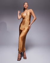 ASOS DESIGN asymmetric drape mini dress in mocha