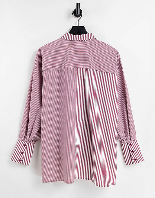  Shirts & Blouses/panelled dad shirt in mixed burgundy stripe 