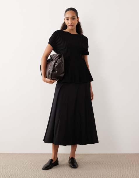 ASOS DESIGN panelled drop waist circle maxi skirt in black