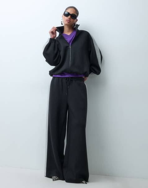 ASOS DESIGN panelled jogger in black and grey scuba-style fabric - view 1