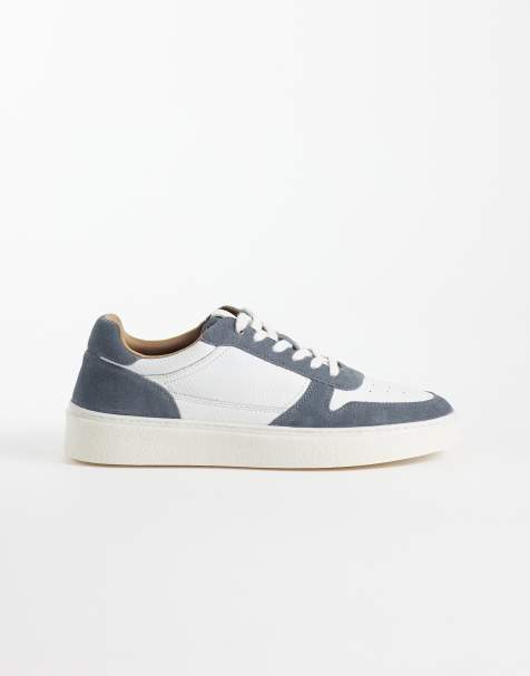 ASOS DESIGN panelled lace up trainers with gum sole in white leather and blue suede - view 1