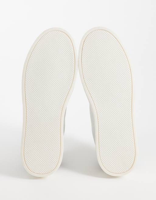 ASOS DESIGN panelled lace up trainers with gum sole in white leather and blue suede, 5 of 5