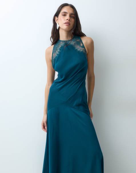 ASOS DESIGN panelled maxi dress with lace applique in teal