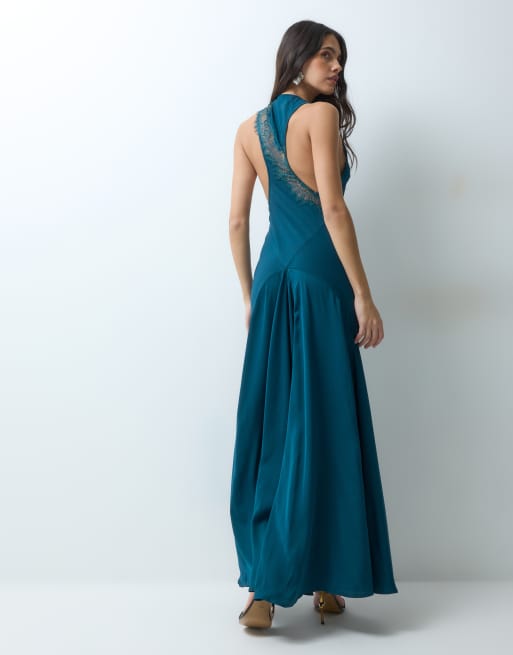 ASOS DESIGN panelled maxi dress with lace applique in teal, 4 of 5