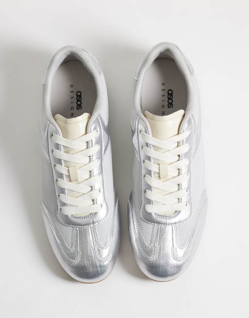 ASOS DESIGN panelled retro sneakers in silver, 2 of 5