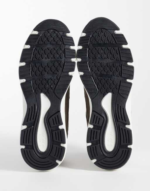 ASOS DESIGN panelled runner trainers in khaki and grey, 4 of 5