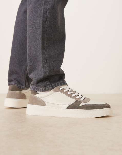 ASOS DESIGN panelled sneakers in grey suede and off white leather - view 1