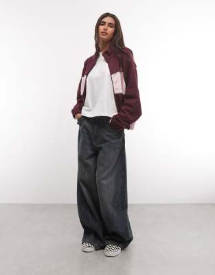 Asos Design Panelled Sweat Track Jacket In Burgundy