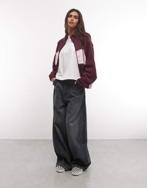 ASOS DESIGN panelled sweat track jacket in pink and burgundy - view 1