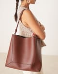 [ASOS DESIGN] ASOS DESIGN panelled tote bag with knot handle in brown No Size BROWN