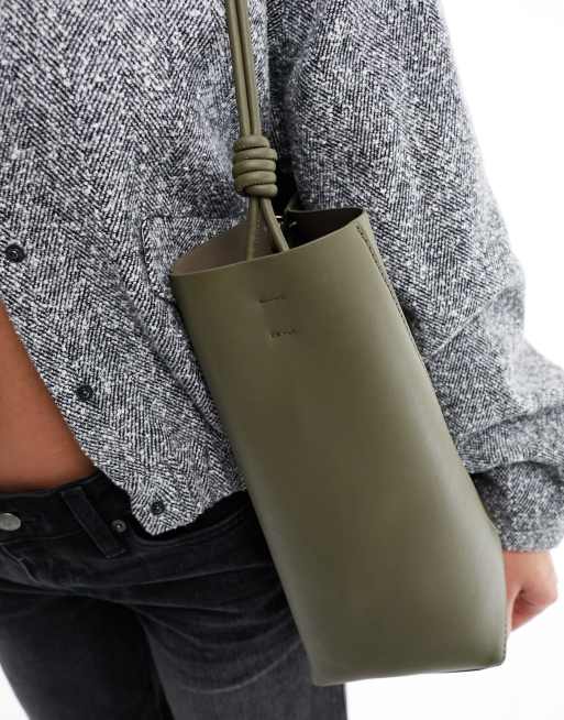ASOS DESIGN panelled tote bag with knot handle in khaki | ASOS