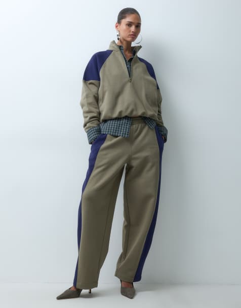 ASOS DESIGN panelled track joggers in khaki co-ord - view 1