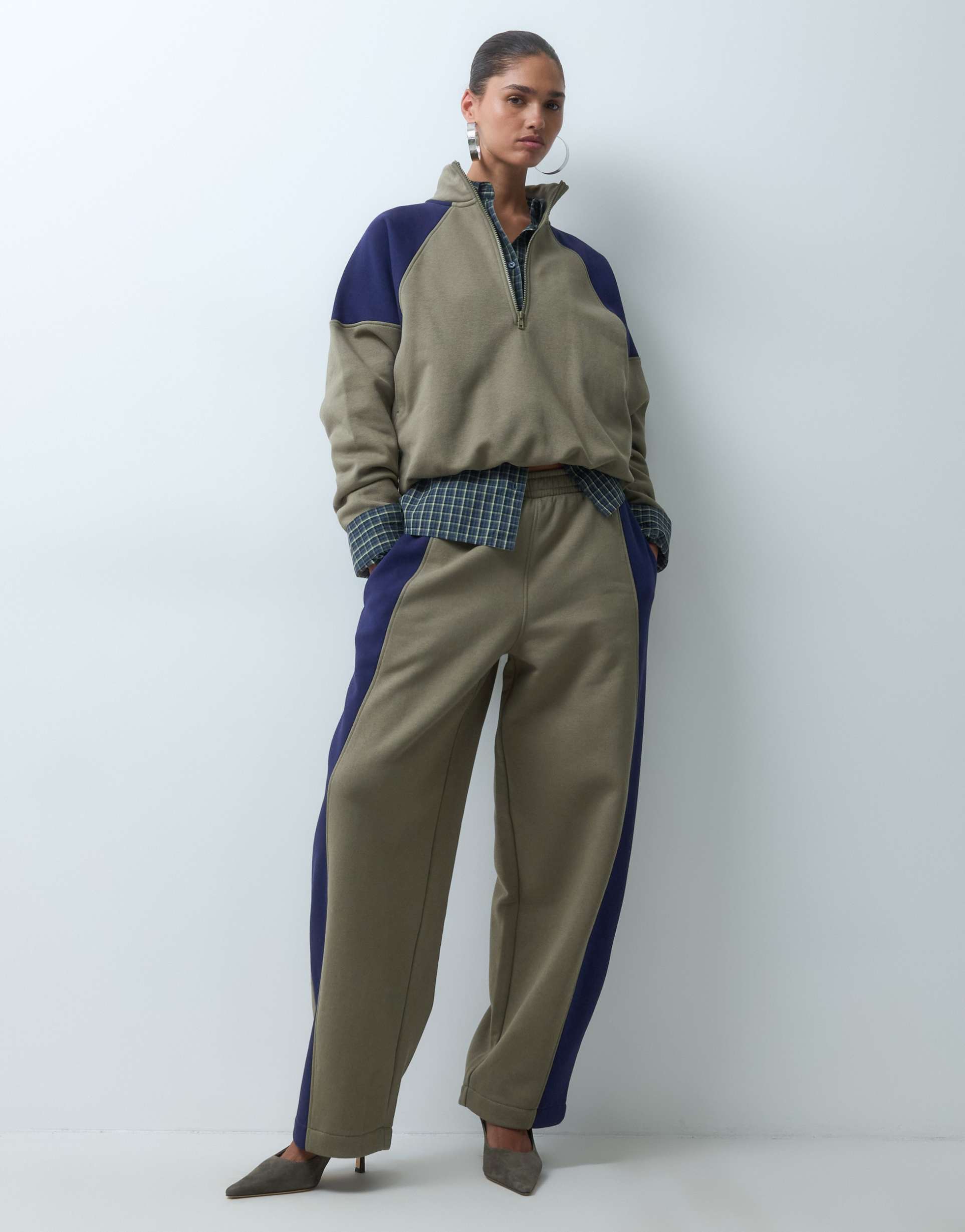ASOS DESIGN panelled track joggers in khaki co-ord