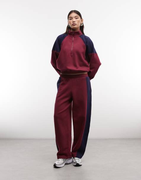 ASOS DESIGN panelled track joggers in plum co-ord - view 1