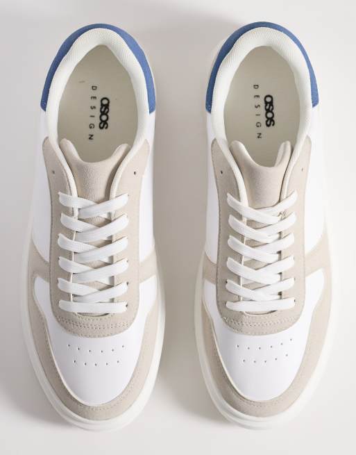 ASOS DESIGN panelled trainer in white and beige, 2 of 5
