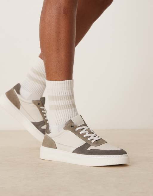 ASOS DESIGN panelled trainers in grey suede and off white leather, 2 of 5