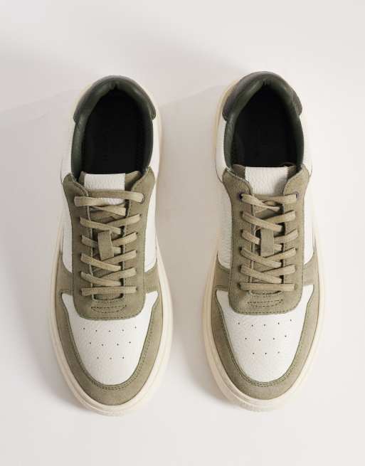 ASOS DESIGN panelled trainers in khaki suede and stone leather, 3 of 5