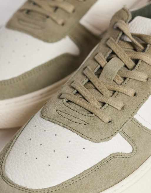 ASOS DESIGN panelled trainers in khaki suede and stone leather, 4 of 5