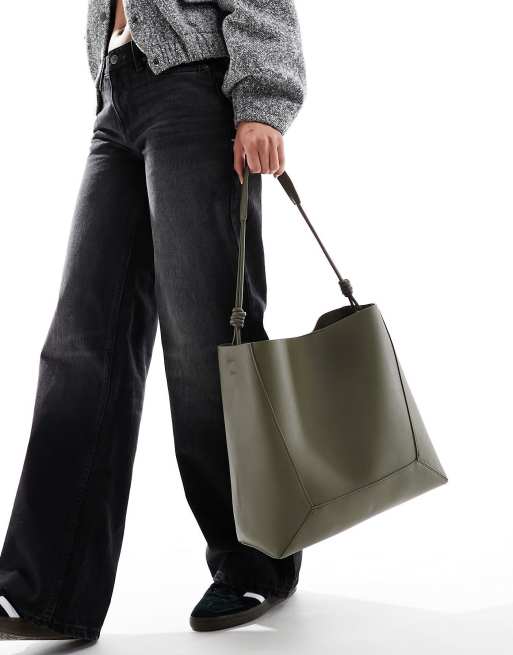 ASOS DESIGN – Panelowa torba typu tote z supełkami na rączce w kolorze khaki