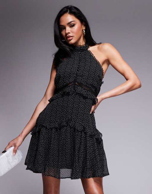 ASOS DESIGN – Panelsydd miniklänning med spetsinlägg, halterneck och små prickar, 4 av 4