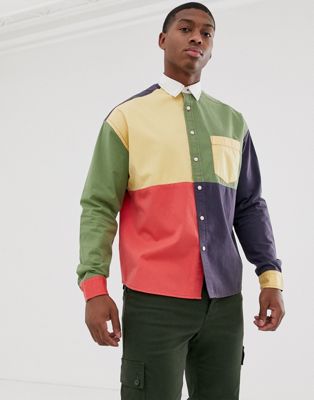 ASOS DESIGN – Panelsydd skjorta i oversize-modell och 90-talsstil-Flerfärgad