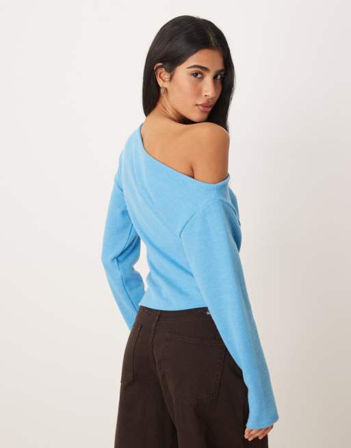 ASOS DESIGN - Pangblå og langærmet offshoulder-overdel med korsettalje og superblød finish, 2 af 4
