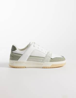 Asos Design Pannelled Lace Up Sneakers With Mesh Detailing In White