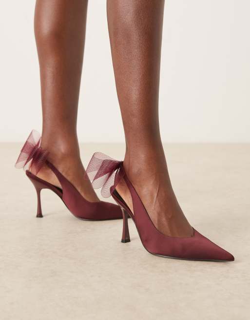 ASOS DESIGN - Pansy - Bordeaux sko med høje hæle og sløjfedetalje ri mesh, 2 af 4